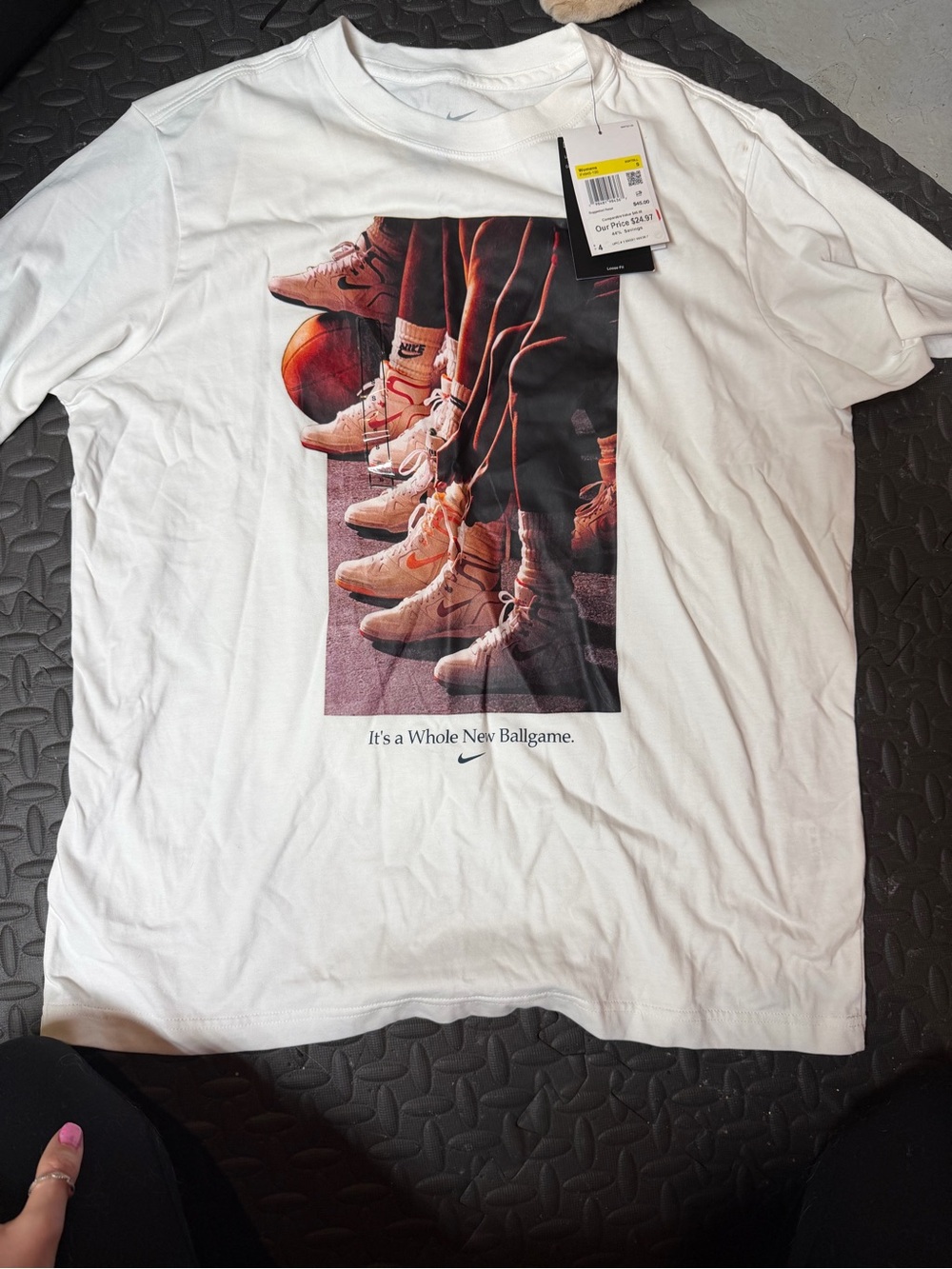 Nike White Dri-FIT Graphic Tee with Dark Multi-Color Print